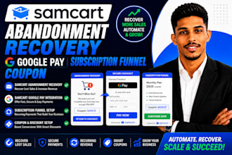 do samcart abandonment recovery, samcart google pay, subscription funnel, coupon