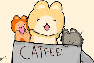 draw you cute cats in a mug