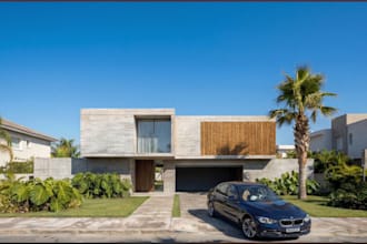 revamp old building to 3d modern villa,landscape exterior,render concrete facade