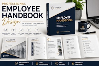 design a professional employee handbook, HR manual, company policy handbook PDF