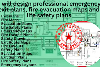design professional emergency exit plans, fire evacuation map, life safety plan