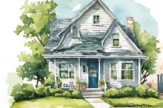 draw house illustration watercolor style