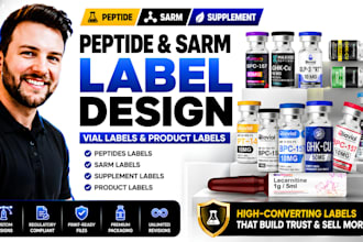 design peptide sarms, vial label, peptide label and peptide supplement packaging