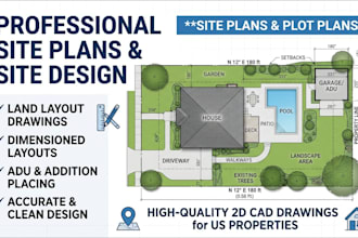 draw a professional US site plan and property plot plan for your land