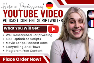 write research true crime documentary youtube movie script podcast video script