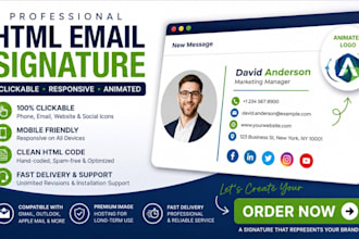 create a responsive clickable HTML email signature with logo animation