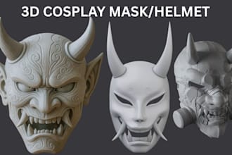 design 3d mask 3d helmet wearable 3d cosplay mask oni anime mask for 3d printing