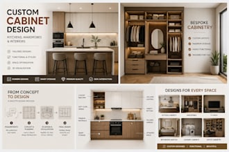 create custom cabinet designs for kitchens, wardrobes, and interiors
