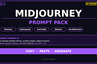 create a midjourney prompt pack with 50 v6 prompts for ai art