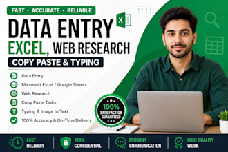 do accurate data entry, excel, web research and copy paste