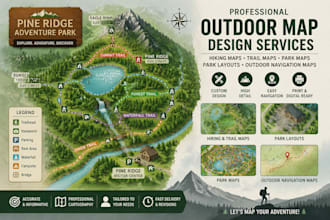 design hiking maps, trail maps, park map, park layout and outdoor navigation map