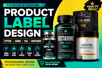 design product label,  peptide sarms, vial, peptide label,  and supplement label