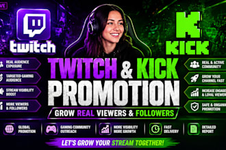 promote your twitch and kick streams with audience growth promotion