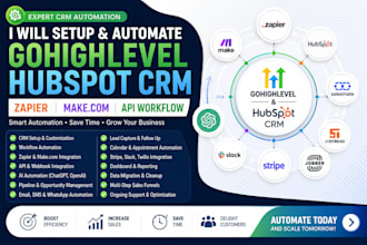 build zapier, gohighlevel, hubspot CRM automation, make com API workflow