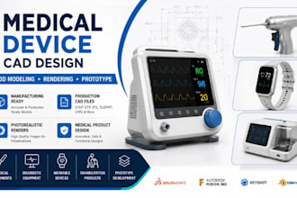 perform medical device cad design, 3d model, product rendering, prototype