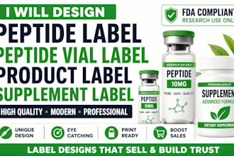 design peptide label, peptide vial label, product label design and supplement