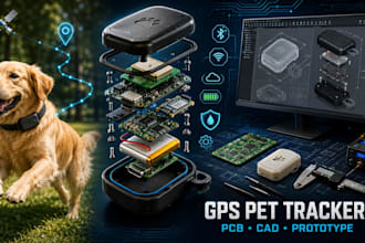 design gps pet tracker pcb, wearable iot device, cad enclosure and prototype