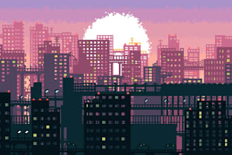 create pixel art background, retro scene, landscape, game environment