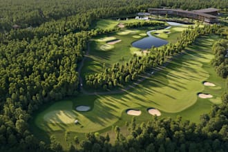 design realistic 3d golf course, golf resort, landscape and masterplan designs