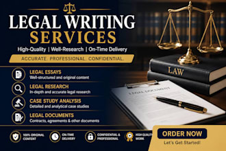 write legal essays, legal research, and case study analysis