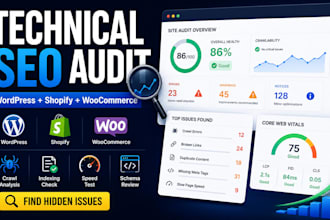 do a technical SEO audit for wordpress, shopify and woocommerce