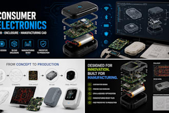 design consumer electronics, pcb, product enclosure and manufacturing cad