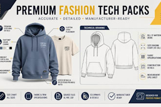 create streetwear tech pack cad and flat sketch for manufacture