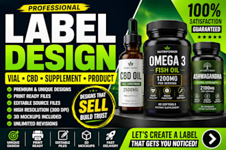 design vial label design, cbd label, supplement label and product label design