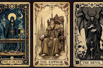 create custom tarot card illustration in dark art style