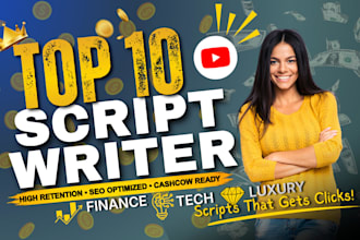 write a top 10 cash cow youtube script for finance and tech niches