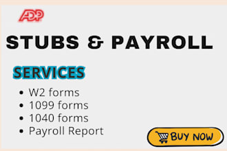 prepare stubs, payroll reports, form w3, w2 and form 1099