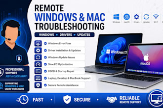 troubleshoot windows, drivers, updates for laptop, desktop and macbook remotely