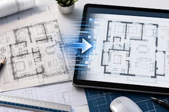 convert PDF to dwg, sketch to cad redraw 2d floor plan and construction drawing