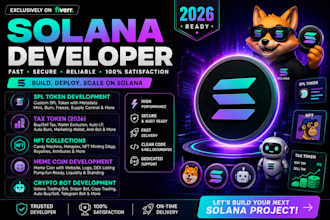 be solana developer for spl token, tax token 2026, nft, meme coin and crypto bot