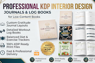 design gratitude journal, workout log book, diet exercise journal, kdp interior