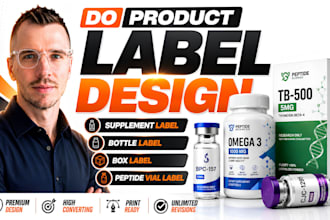 do product label design supplement label bottle label and box peptide vial label