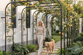 craft 3d luxury rose garden villa, outdoor flower landscape, entrance decoration