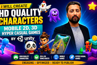 create HD quality characters mobile 2d, 3d hyper casual games by unity
