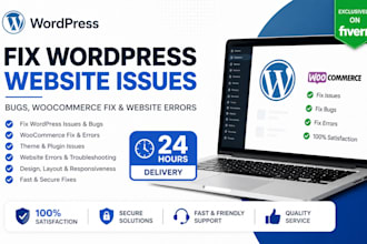 fix wordpress website issues, bugs, woocommerce fix, website errors in 24 hours