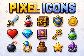 pixel art icons game assets sprites characters UI hud logo animation design