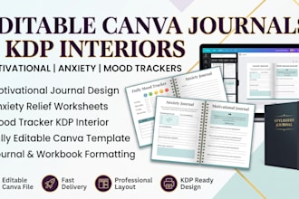 do canva motivational journal, anxiety journal design, mood tracker kdp interior