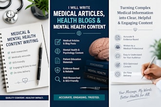 write medical articles, blogs and mental health content