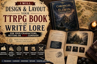 design your ttrpg book layout and create dnd lore worldbuilding npc card and rpg