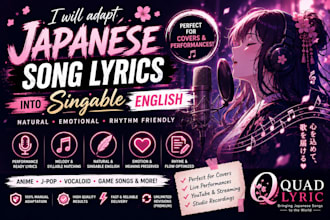 adapt japanese song lyrics into singable english for covers and performances