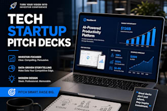 design a data driven tech startup investor pitch deck presentation, PPT deck
