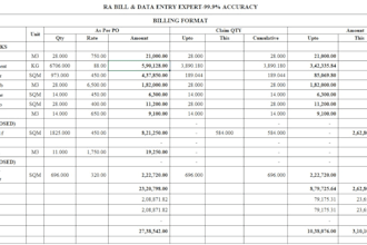 construction billing , boq and excel data entry work