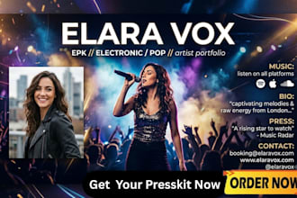 design electronic press kit epk design media kit artist  press epk one sheet