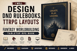 design dnd rulebooks, ttrpg layouts and fantasy worldbuilding tabletop rpg book