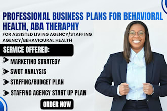 write professional startup business plan for behavioral healthcare, aba therapy
