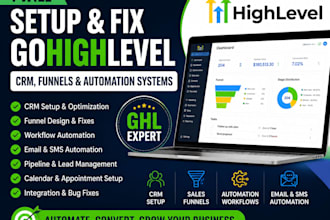 setup and fix gohighlevel CRM funnels and automation systems